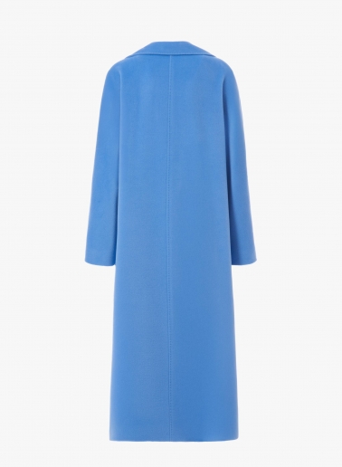 Maxi oversized light blue pure wool coat with patch pockets