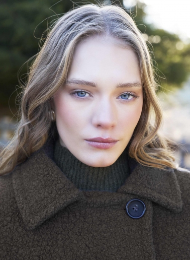 Double breasted dark taupe wool coat with notch collar