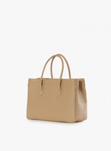 Light camel genuine leather tote bag