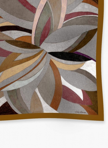 Maxi tobacco color wool and silk scarf with stylized pattern