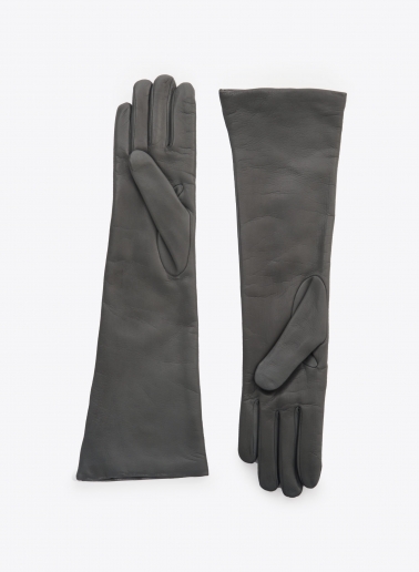 Long grey nappa leather gloves