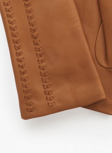 Camel nappa leather gloves with top embroidery