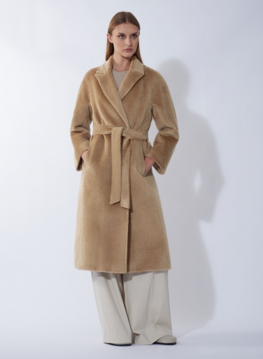 Maxi belted camel alpaca and wool wrap coat