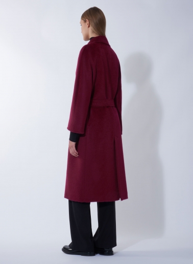 Maxi belted burgundy alpaca and wool wrap coat