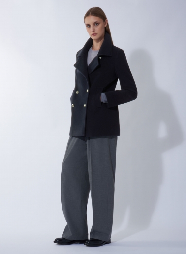 Blue wool and cashmere peacoat with metal buttons with logo