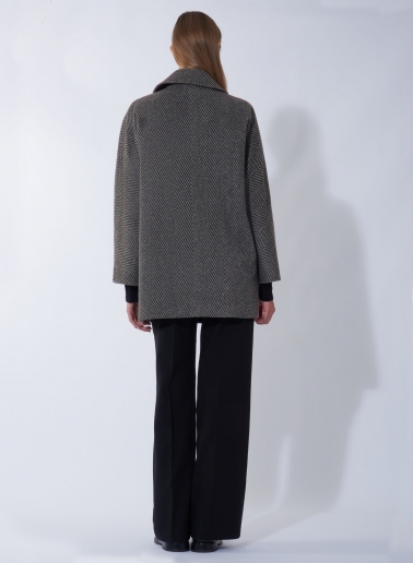 Grey herringbone pure wool peacoat