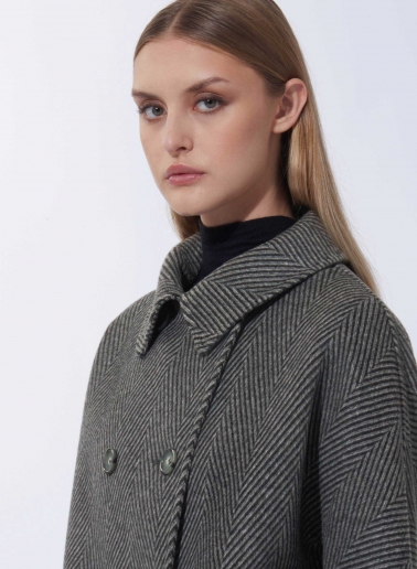 Grey herringbone pure wool peacoat