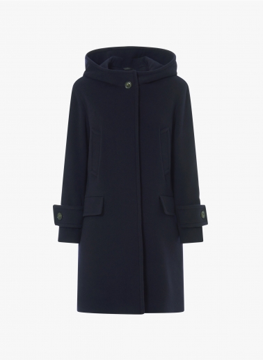 Синяя парка с капюшоном из шерсти и кашемира и двойными карманами