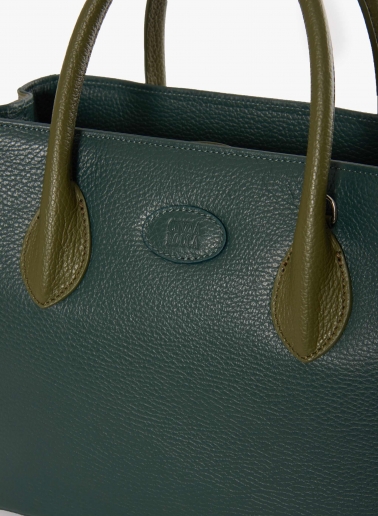 Small two-tone military green genuine leather tote bag