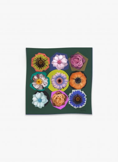 Green square pure silk twill scarf with floral pattern