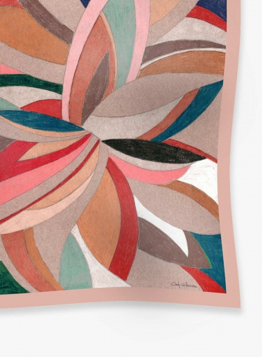 Maxi pink wool and silk scarf with stylized pattern