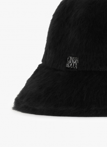 Black wool asymmetric hat with fur effect
