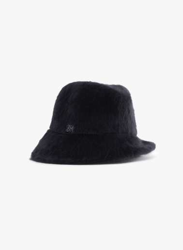 Blue wool asymmetric hat with fur effect