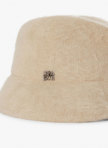 Beige wool asymmetric hat with fur effect