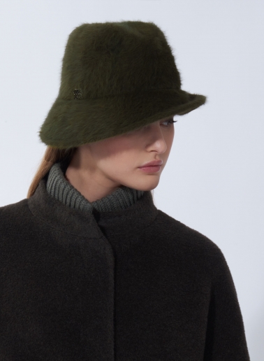 Military green wool asymmetric hat with fur effect