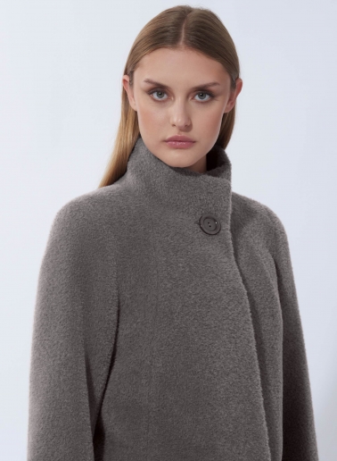 Flared dark taupe wool and alpaca coat
