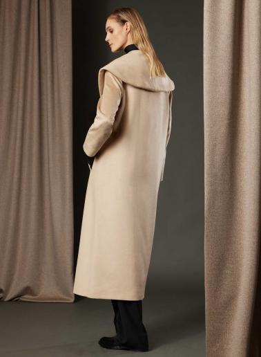 Beige pure silk coat with shawl collar