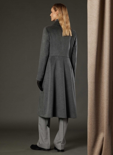 Long single breasted grey pure silk frock coat