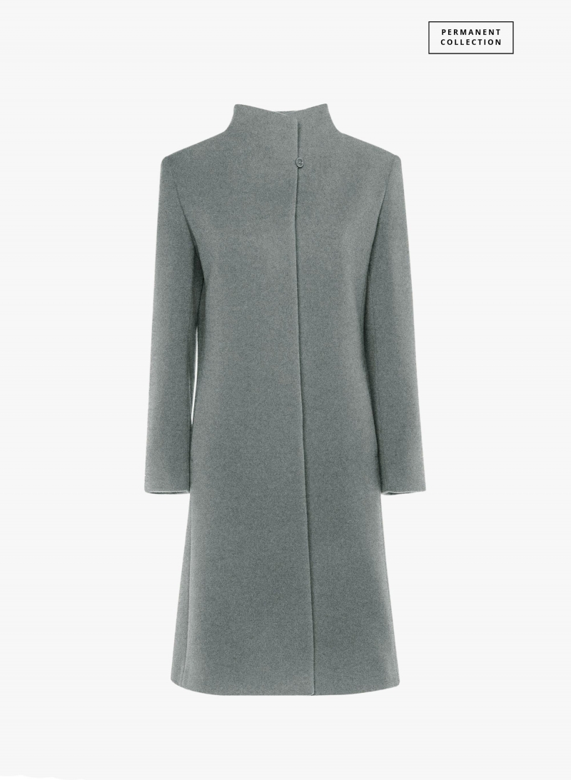 Light grey wool and cashmere coat with high stand up collar