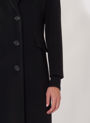 Maxi black wool and cashmere coat with masculine cut