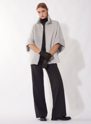 Zipped pearl grey pure zibeline wool cape