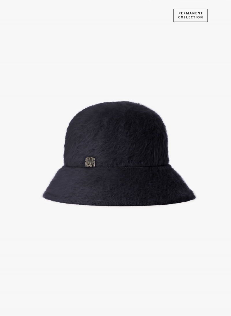 Blue wool cloche hat with fur effect