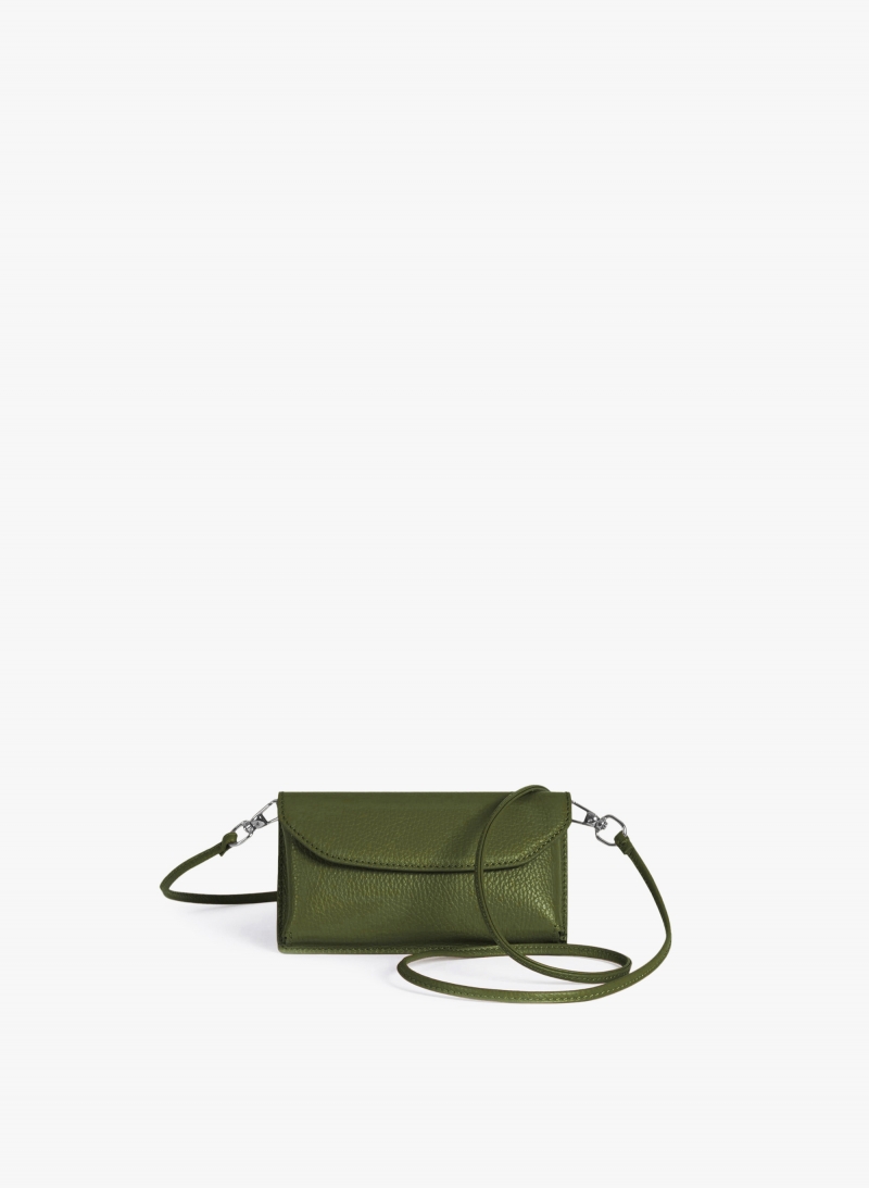 Military green genuine leather phone bag