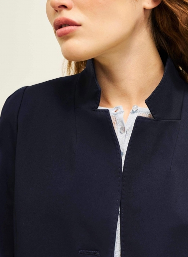 Blue stretch cotton overcoat with inverted notch collar