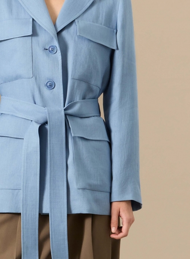 Light blue linen safari jacket with belt