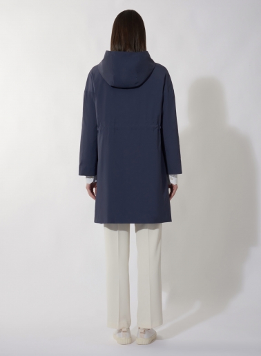 Blue parka in rainproof technical fabric