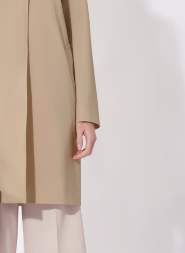 Beige overcoat with shirt collar in technical fabric