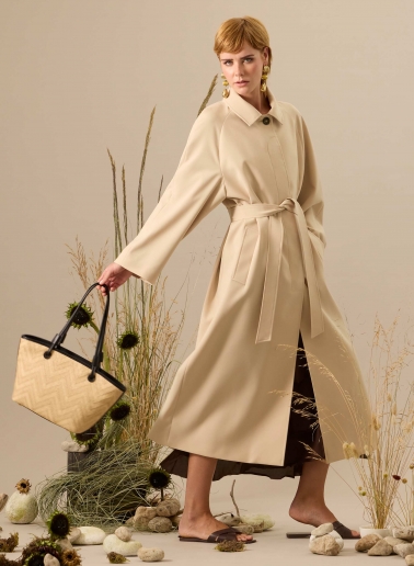 Oversized double breasted beige trench coat in rainproof technical fabric