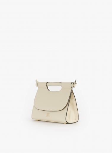 Beige leather shoulder bag with integrated handle and strap