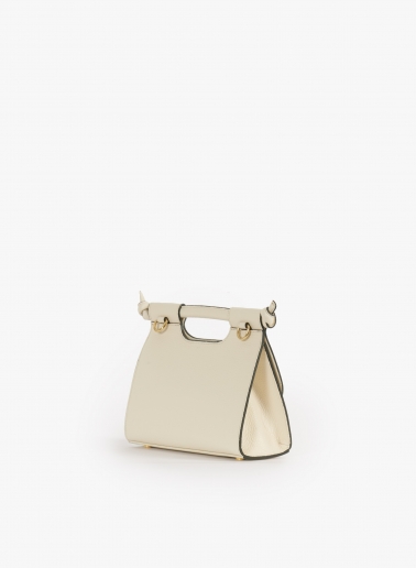 Beige leather shoulder bag with integrated handle and strap