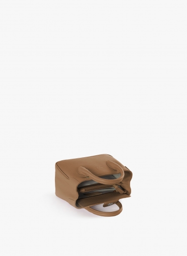 Mini tobacco color genuine leather tote bag