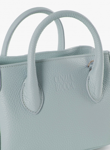 Mini light blue genuine leather tote bag