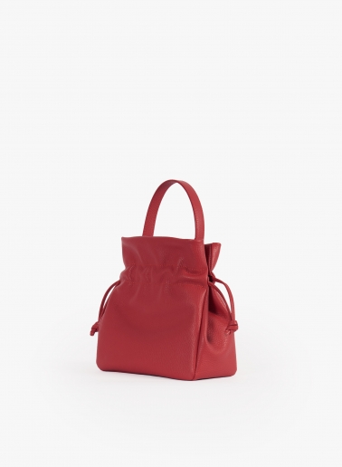 Red small bucket bag with handle and strap