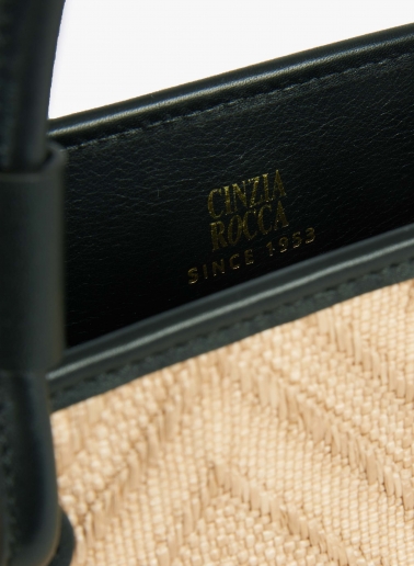 Straw tote bag with black leather details