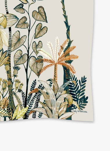 Beige pure silk twill scarf with stylized plant pattern