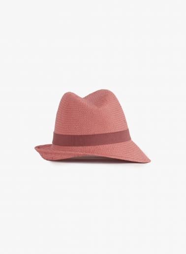 Asymmetrical pink straw hat