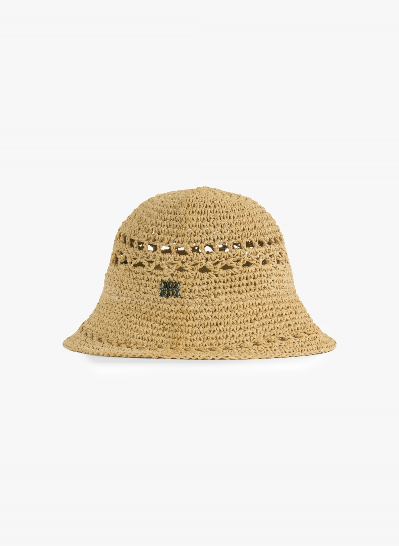 Beige straw cloche hat with openwork pattern