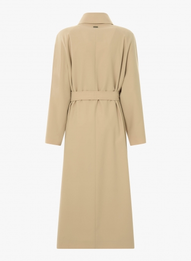 Oversized double breasted beige trench coat in rainproof technical fabric