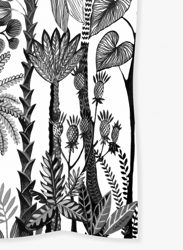 Black modal and silk scarf with stylized plant pattern