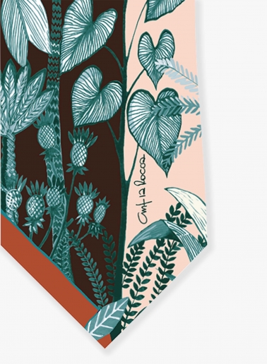 Pink silk twill headband with nature pattern