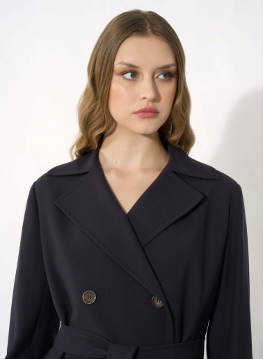Maxi double breasted blue trench coat in rainproof technical fabric