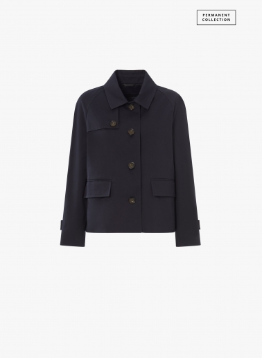 Dark blue cotton jacket with shirt collar and trench-style flap