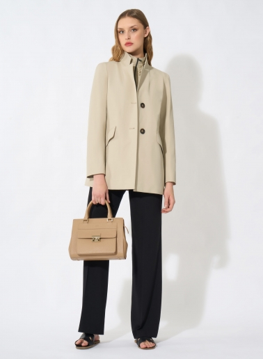 Beige stretch cotton jacket with detachable nylon bib