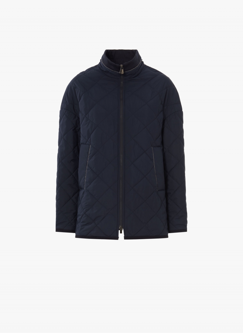 Dark blue quilted jacket in technical fabric with lurex details