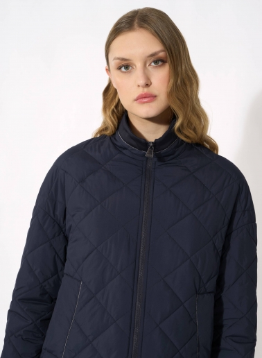 Dark blue quilted jacket in technical fabric with lurex details
