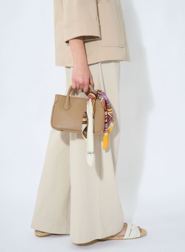Mini light camel genuine leather tote bag